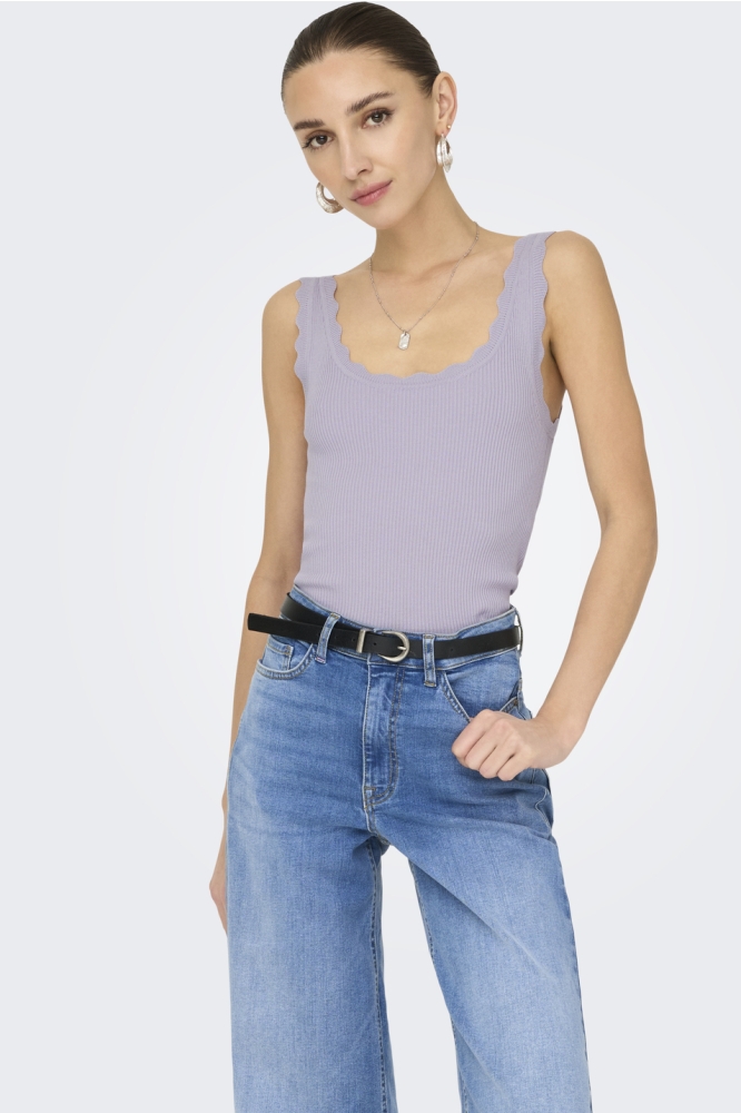 JDYNANNA S/L SCALLOP EDGE TOP KNT N 15290585 THISTLE